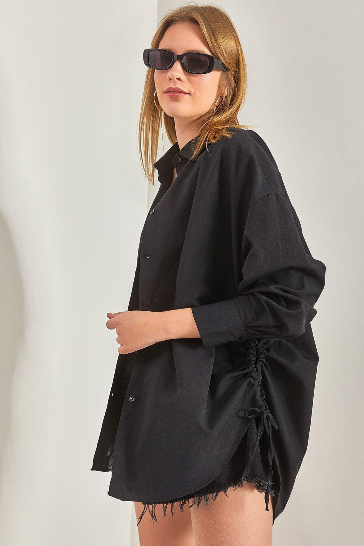Black Gathered Shirt, C101_5720, large image number 0