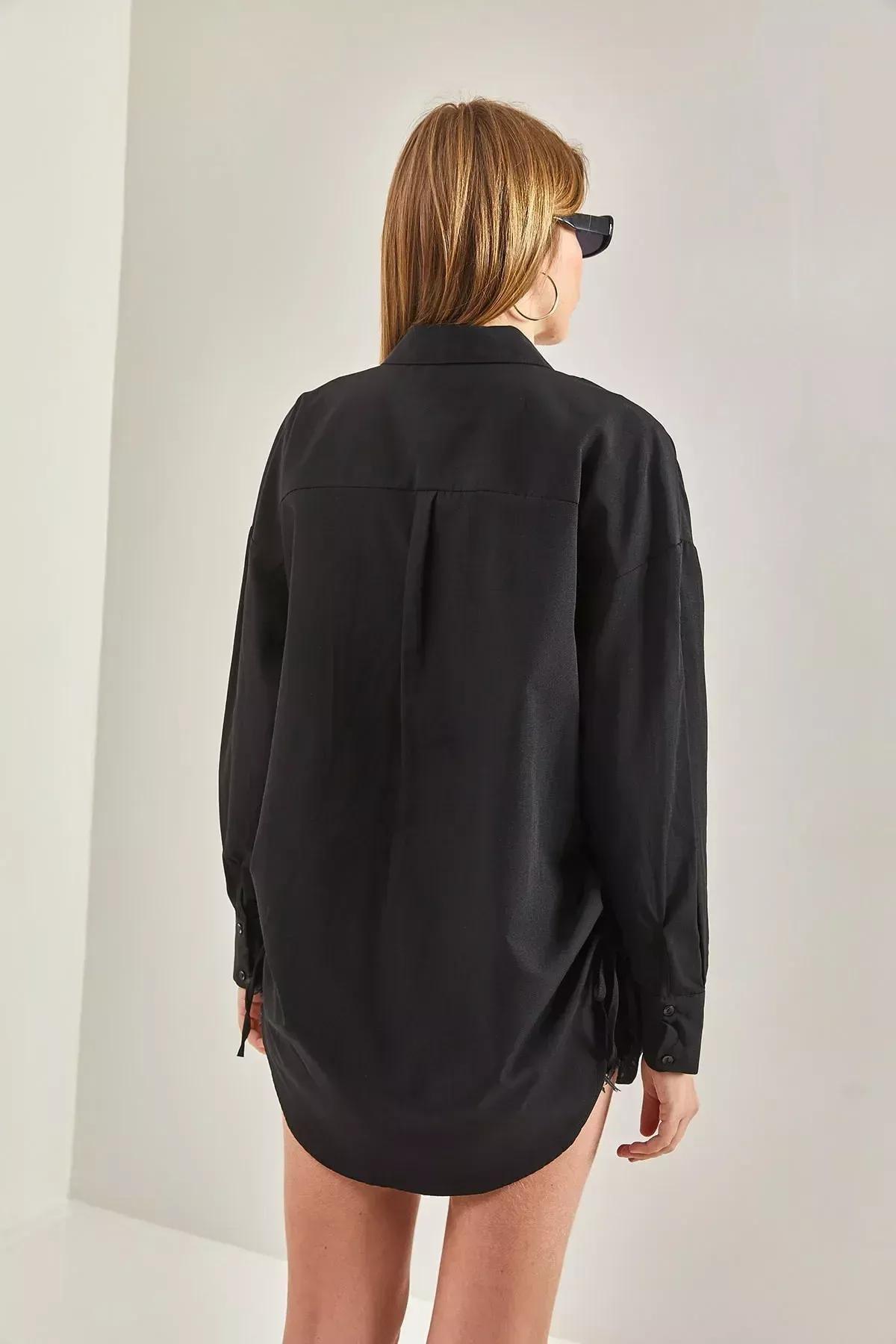 Black Gathered Shirt, C101_5720, large image number 1