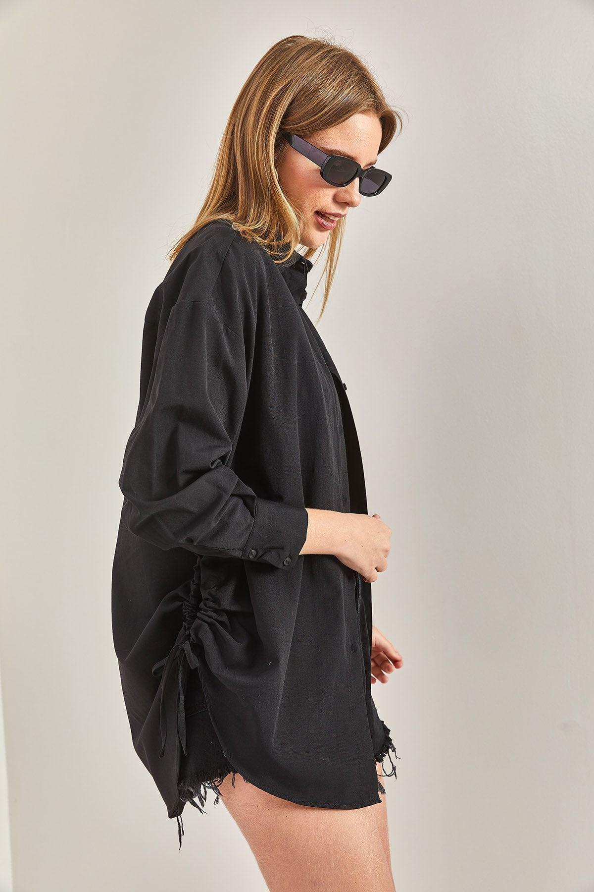Black Gathered Shirt, C101_5720, large image number 2