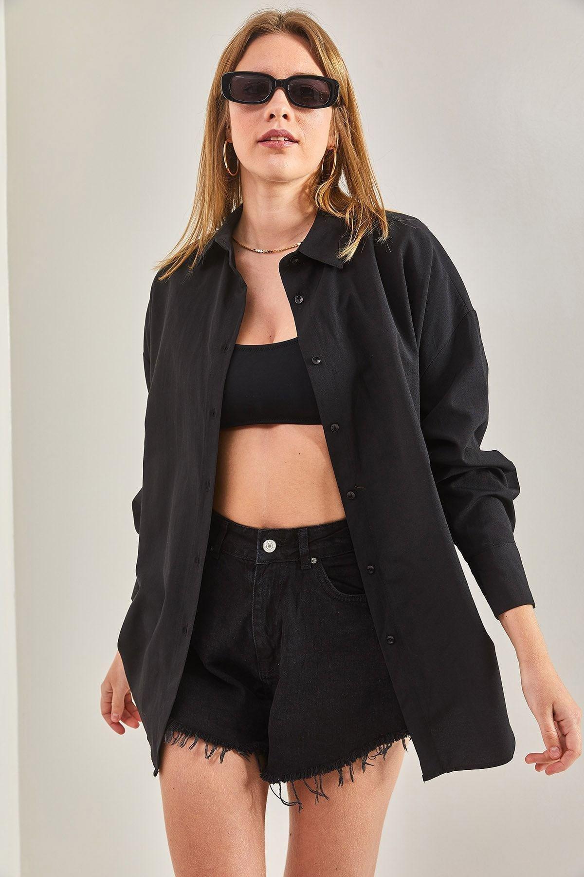 Black Gathered Shirt, C101_5720, large image number 3