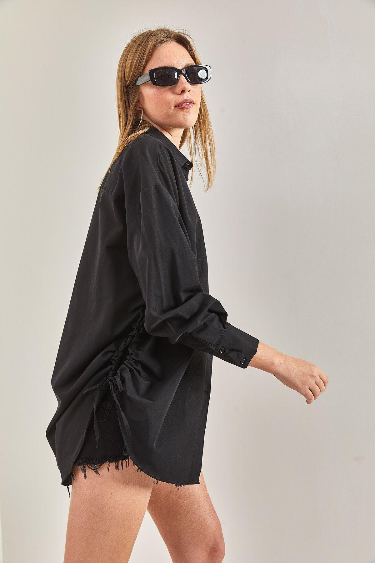 Black Gathered Shirt, C101_5720, large image number 5