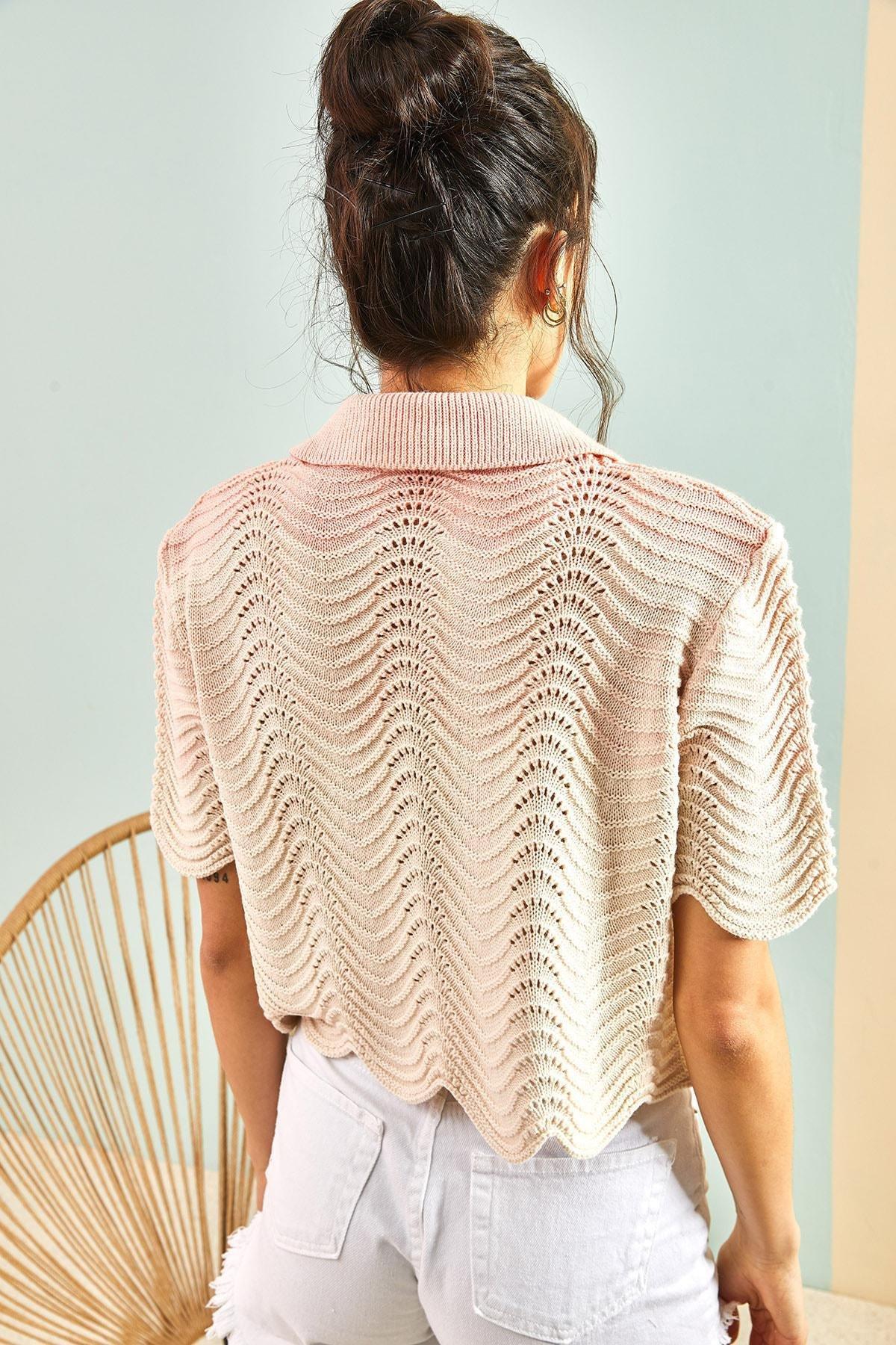 Womens Polo Neck Stone Buttoned Knitwear Blouse, Single, , large image number 1