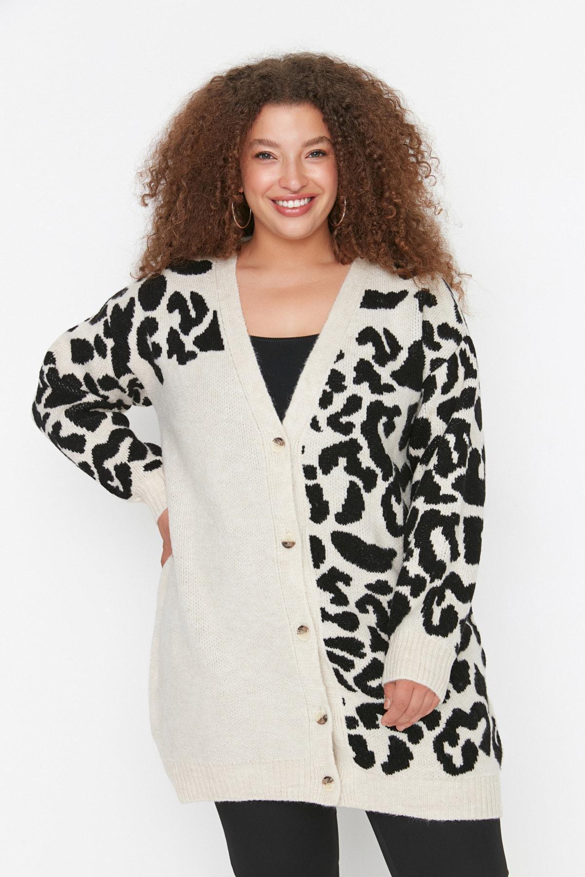 Multicolour Animal Print Plus Size Cardigan, , large image number 0