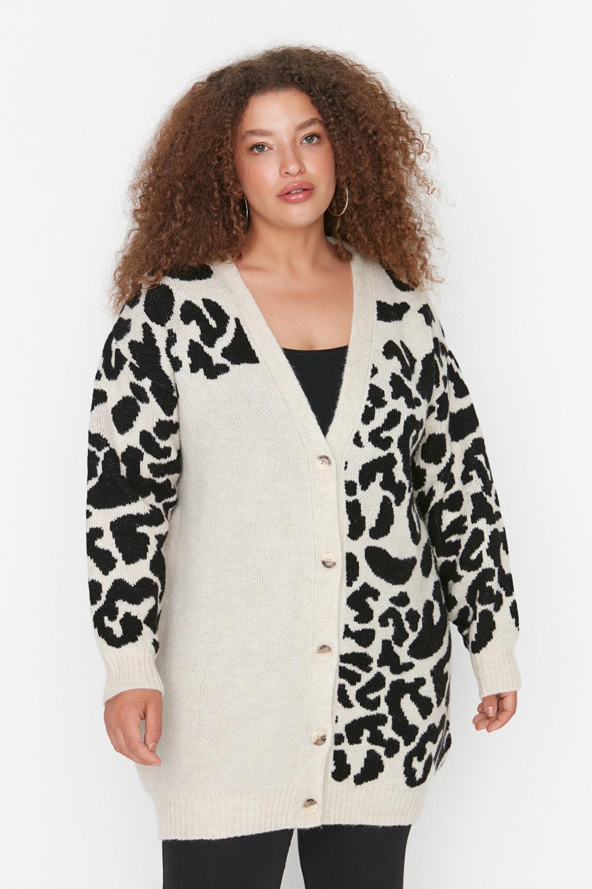 Multicolour Animal Print Plus Size Cardigan, , large image number 3