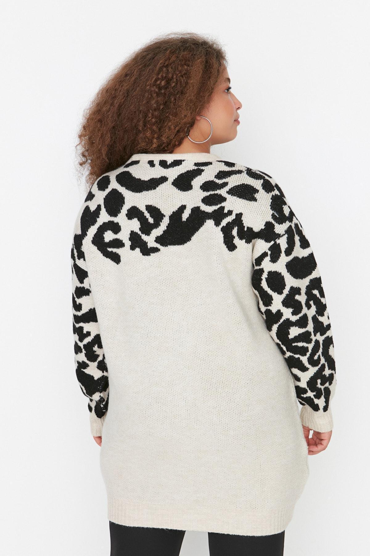 Multicolour Animal Print Plus Size Cardigan, , large image number 4