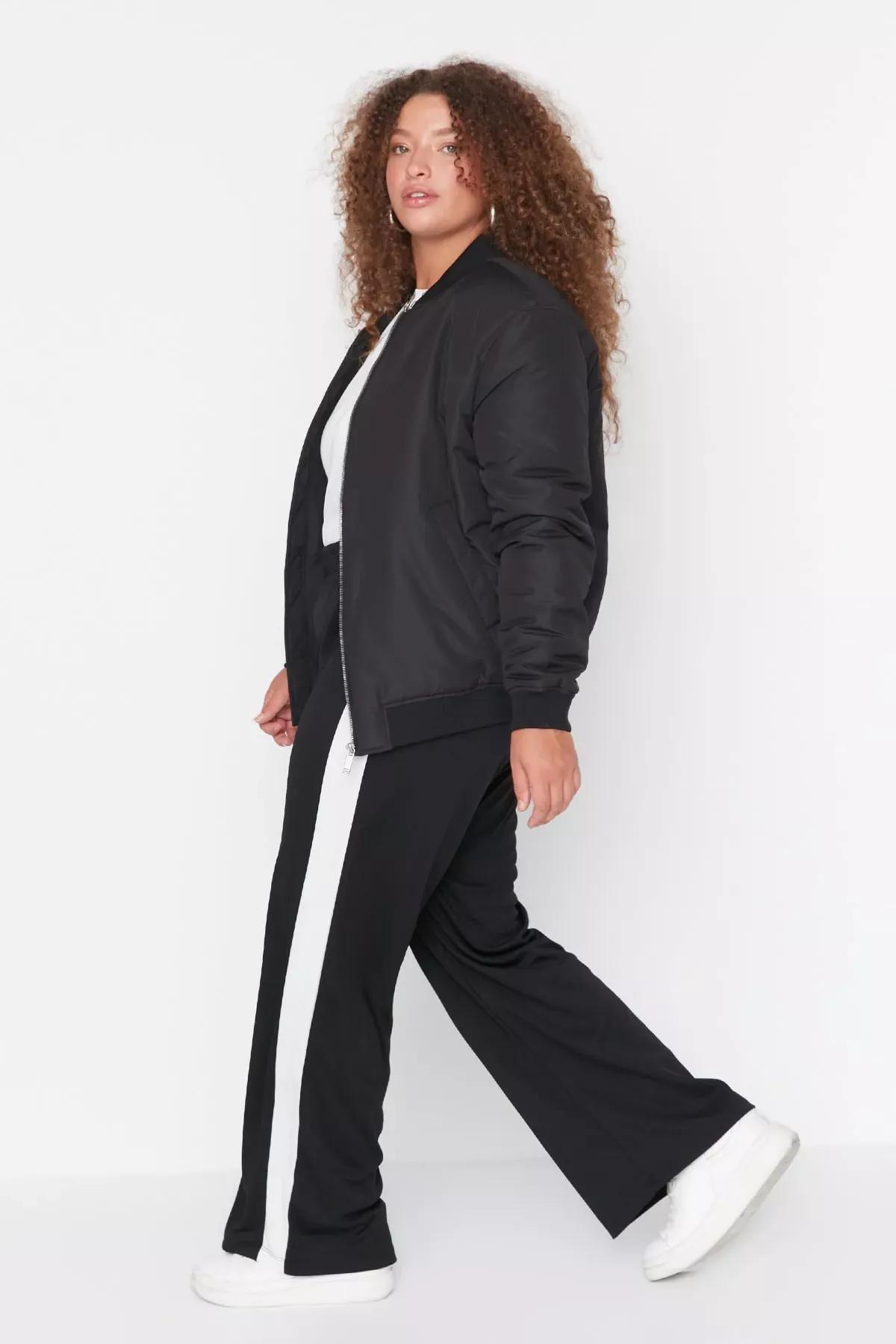 Black Relaxed Plus Size Pants, Black, large image number 0