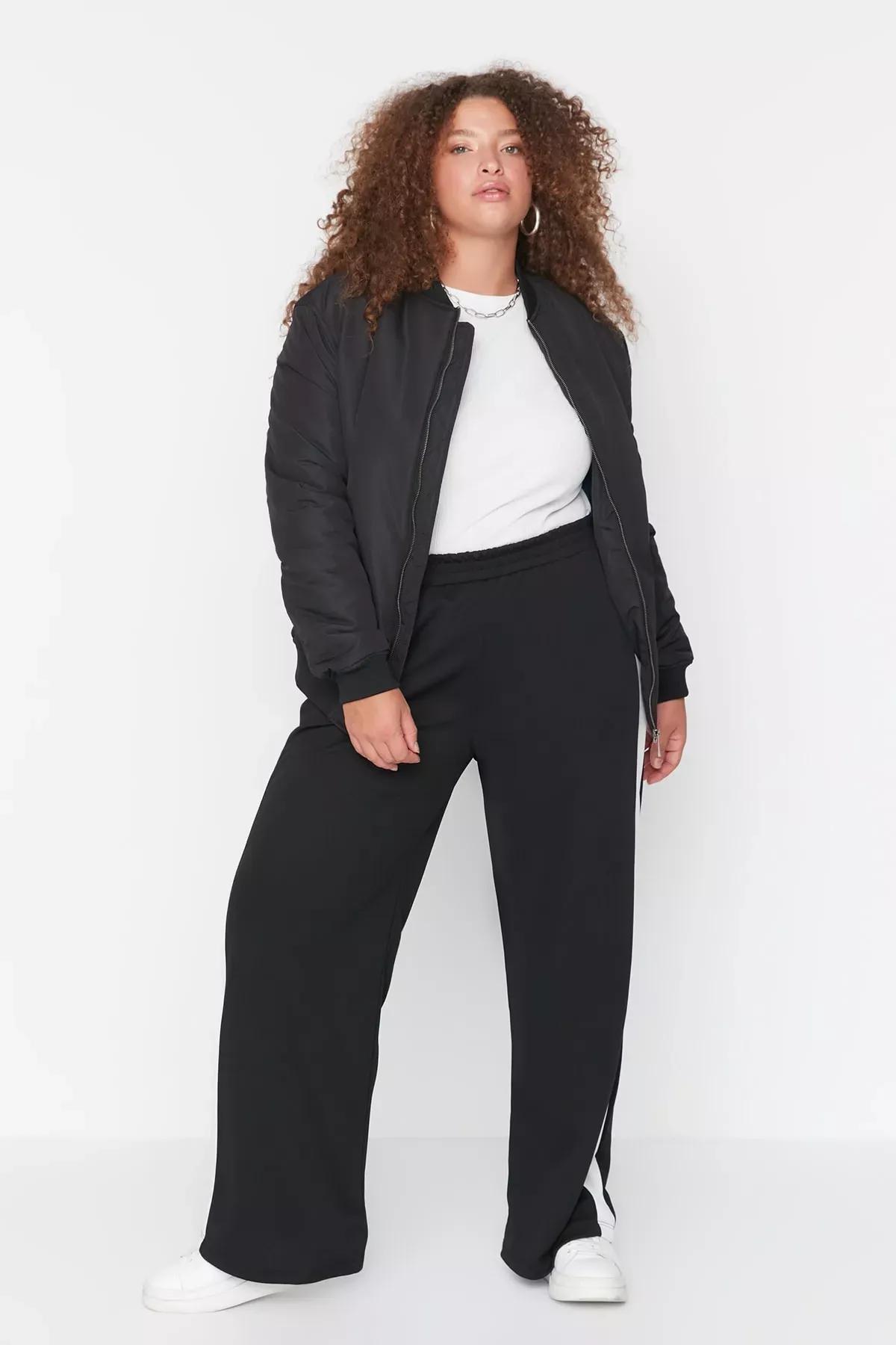 Black Relaxed Plus Size Pants, Black, large image number 1