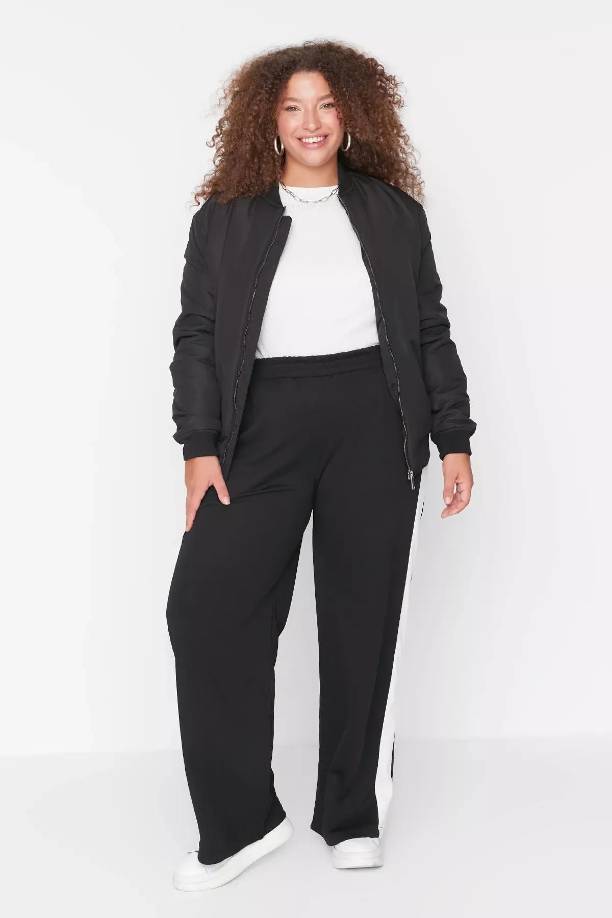 Black Relaxed Plus Size Pants, Black, large image number 2