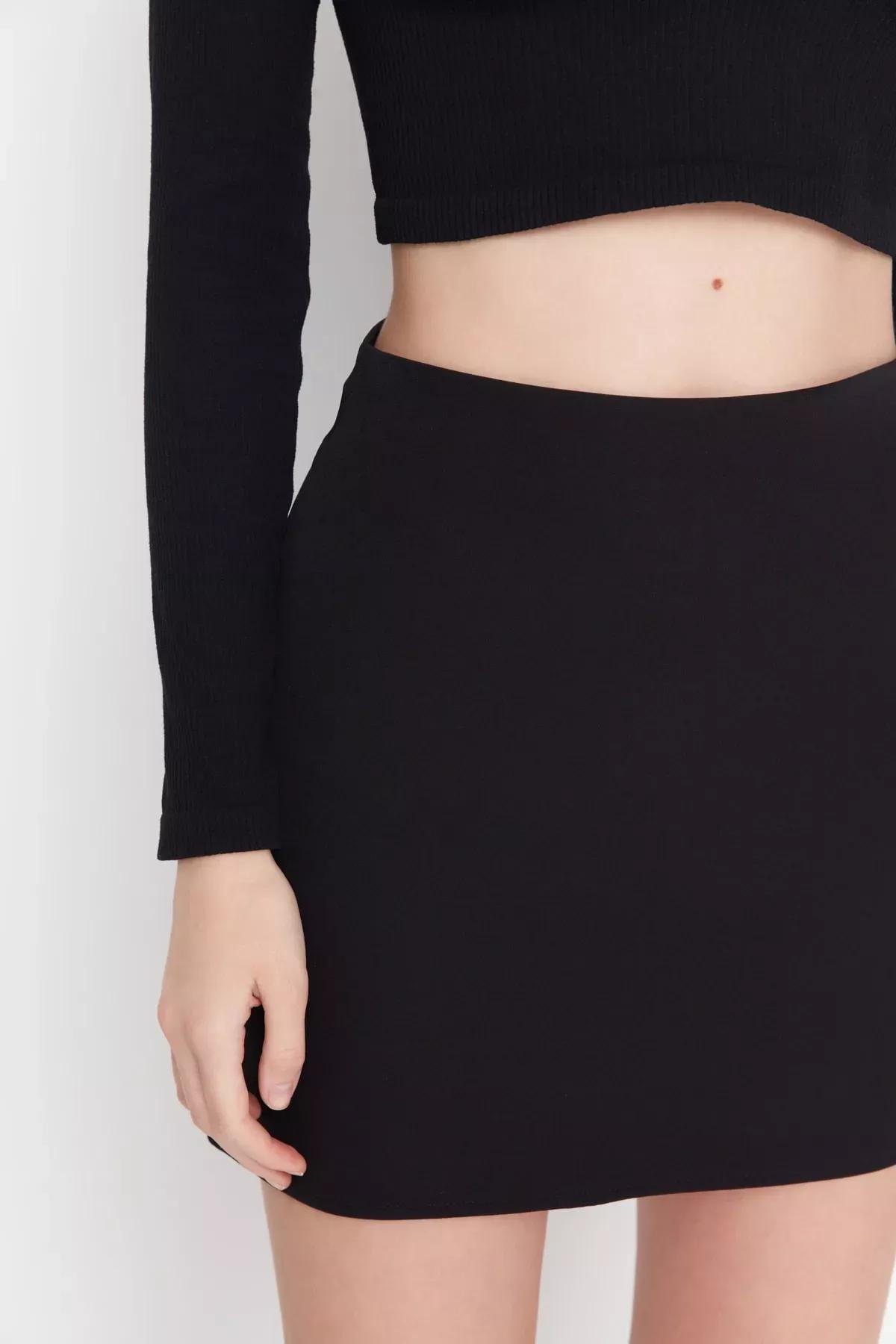 Black Straight Mini Skirt, Black, large image number 3