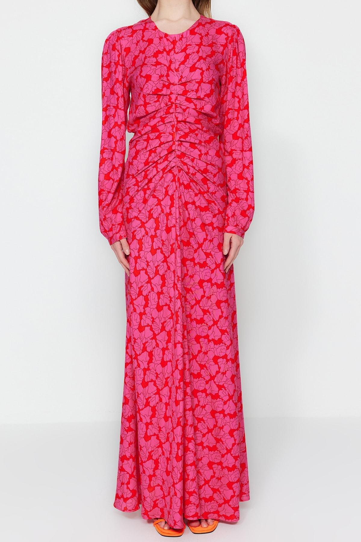 Pink Floral Patterned Woven Dress, Pink, large image number 3