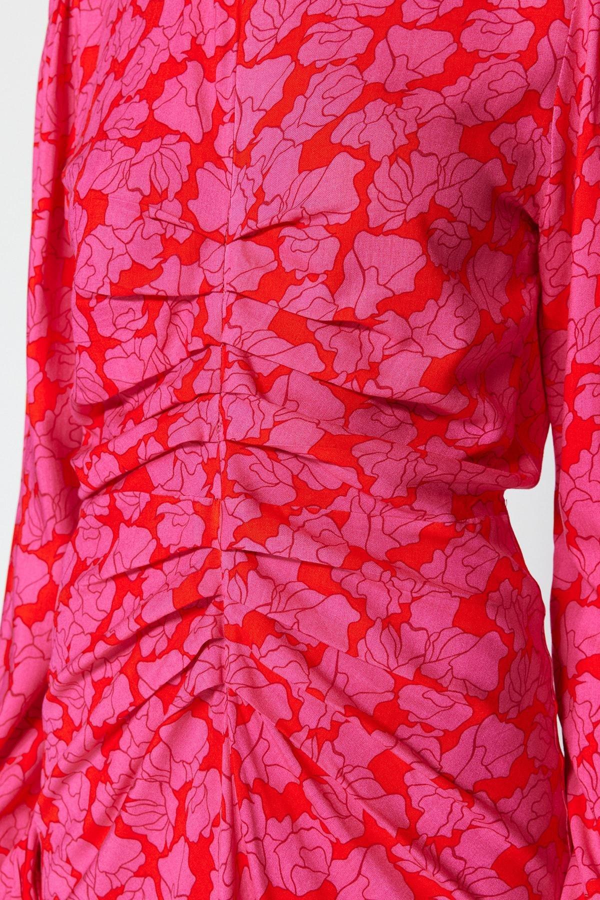 Pink Floral Patterned Woven Dress, Pink, large image number 4