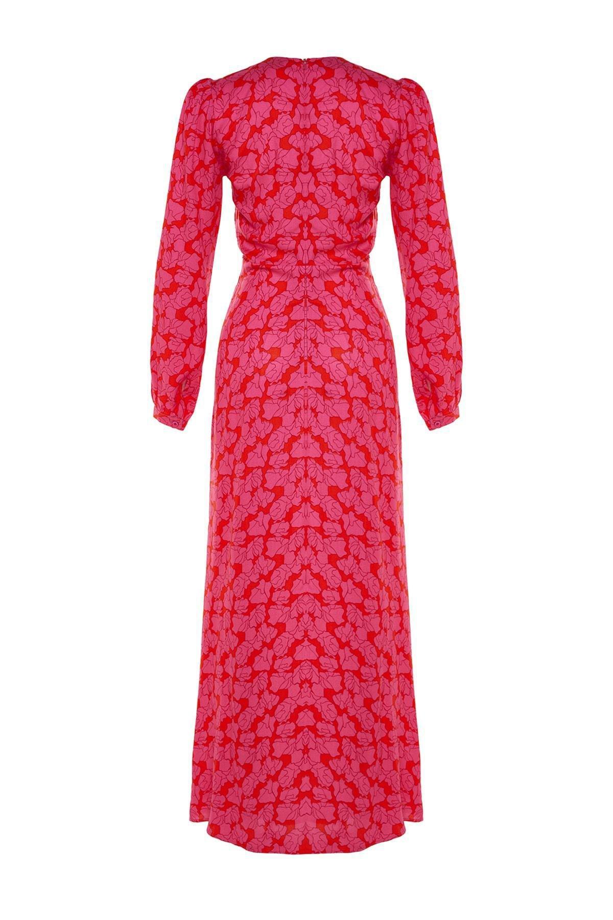 Pink Floral Patterned Woven Dress, Pink, large image number 7