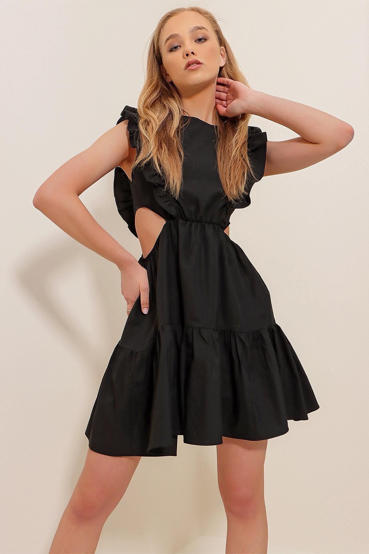 Black Ruffle Sleeve Smock Dress, , large image number 3