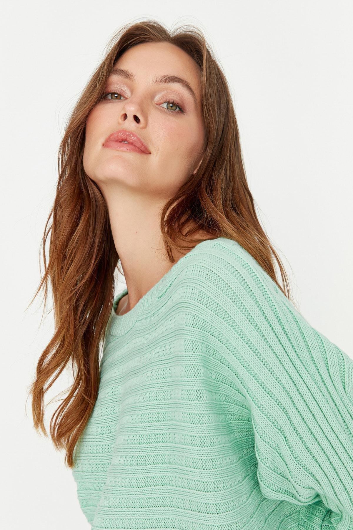 Green Striped Carmen Collar Sweater, , large image number 2