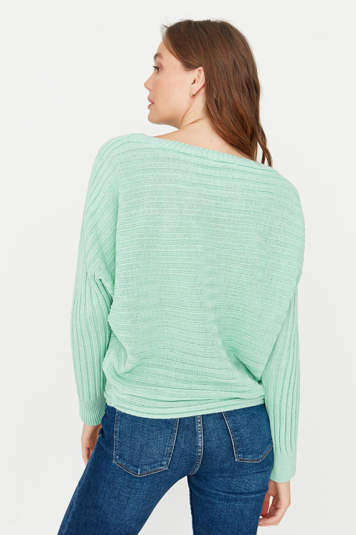 Green Striped Carmen Collar Sweater, , large image number 4
