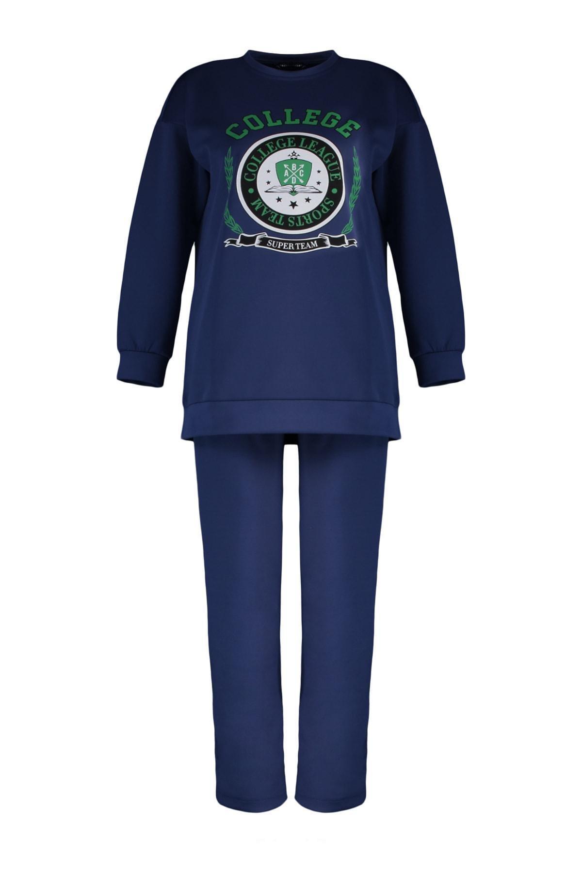 Trendyol - Navy Graphic Sweatsuit Co-Ord Set