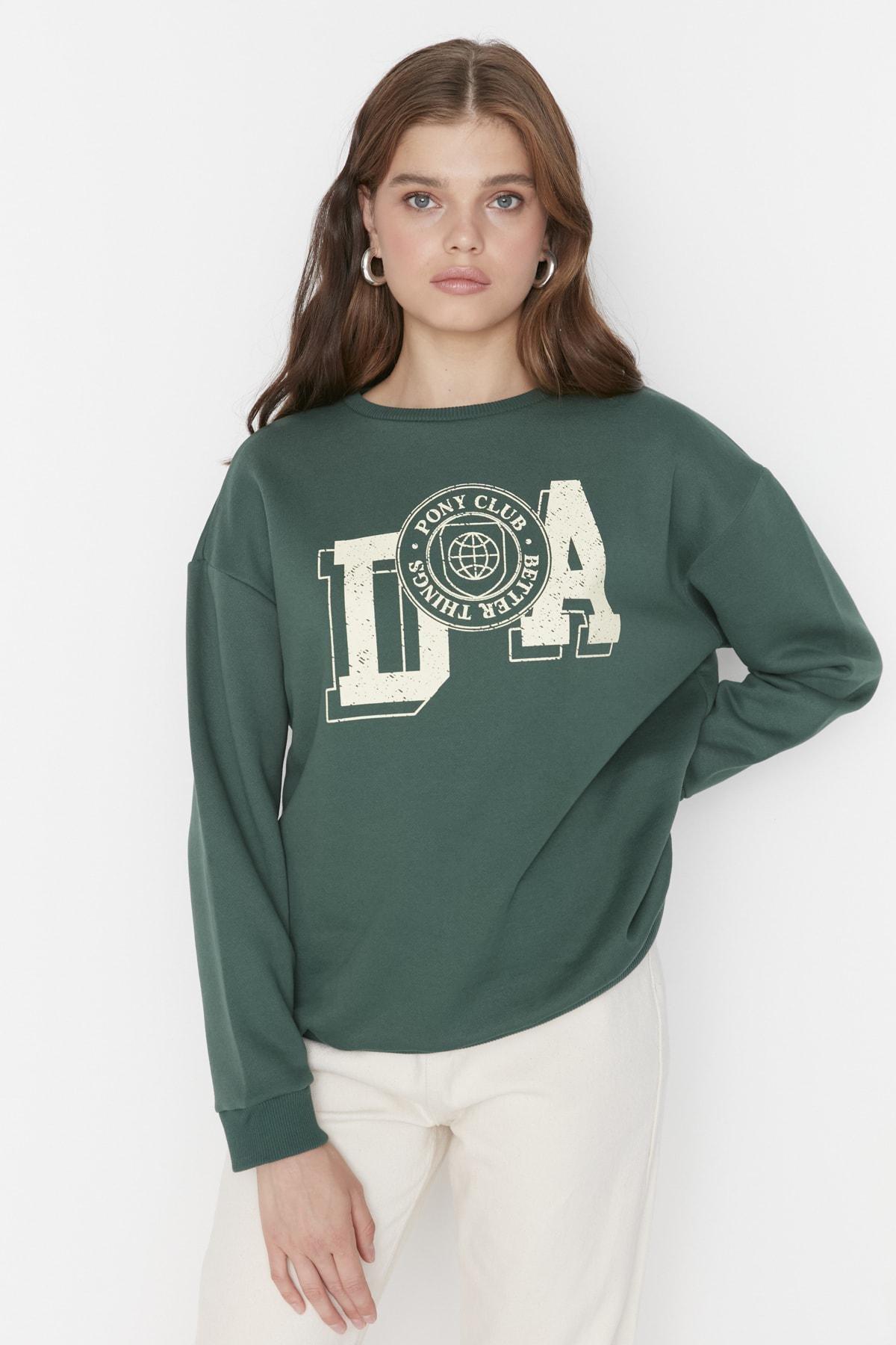 Trendyol Green Print Crew Neck Sweatshirt Azadea Kuwait