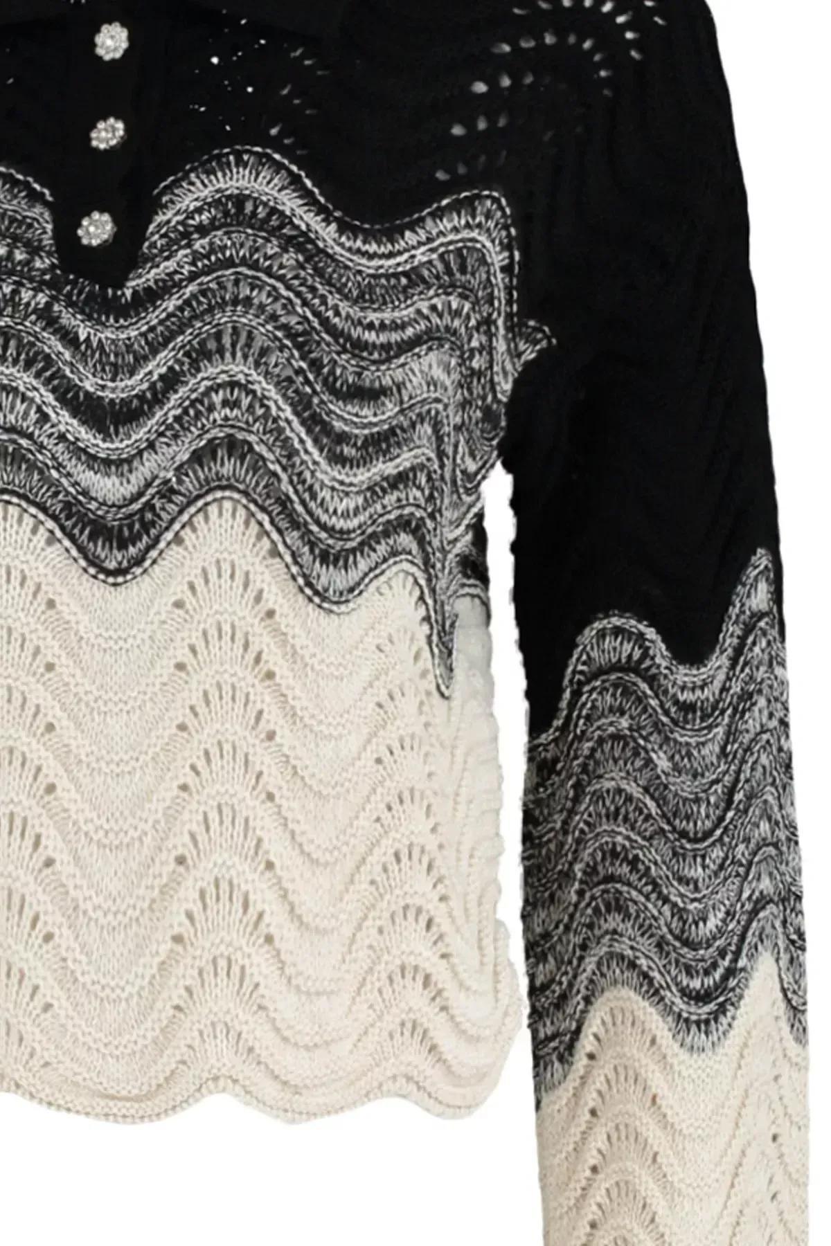 Black Polo Neck Colour block Sweater, Black, large image number 5