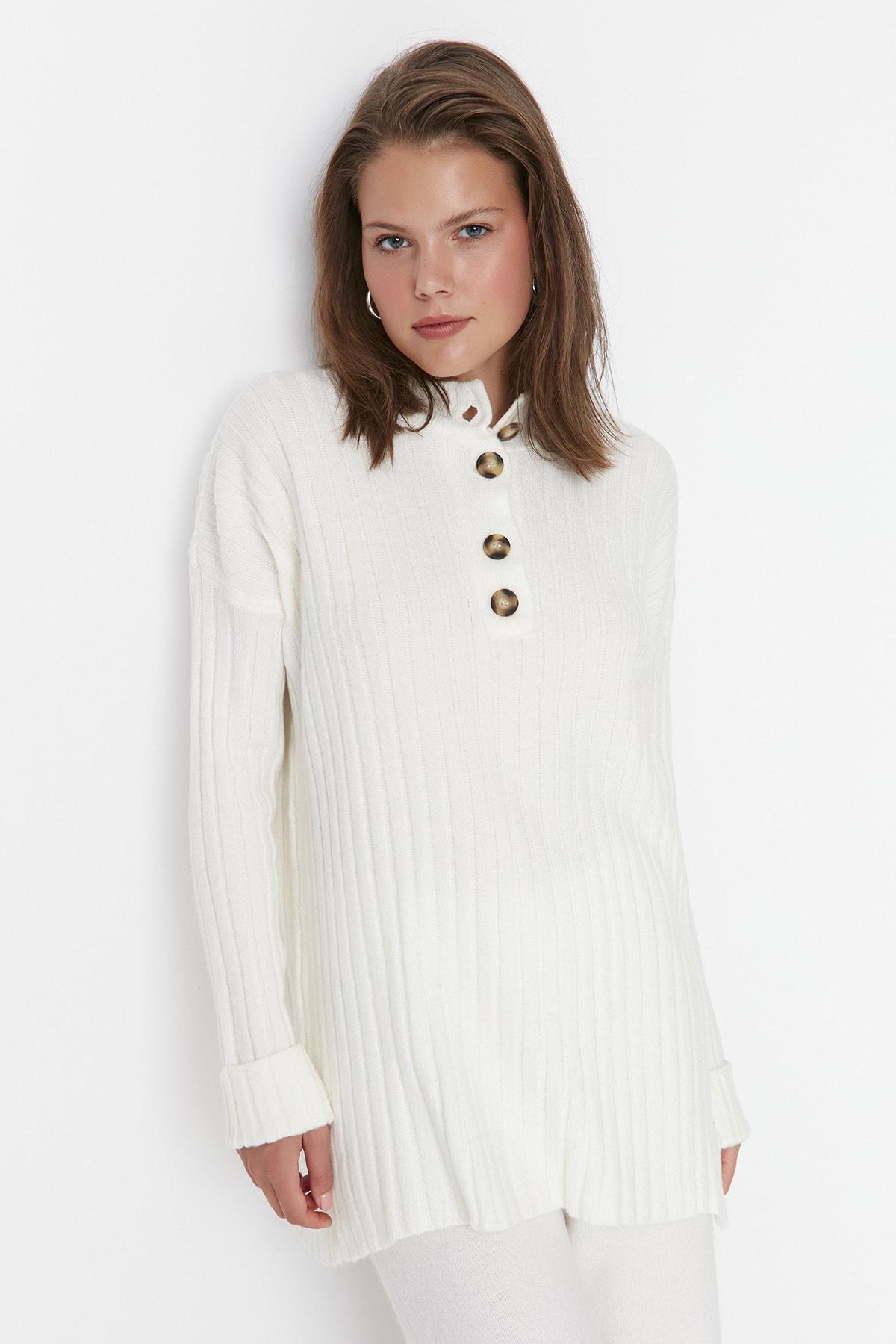 Ecru Standing Collar Sweater, , large image number 0