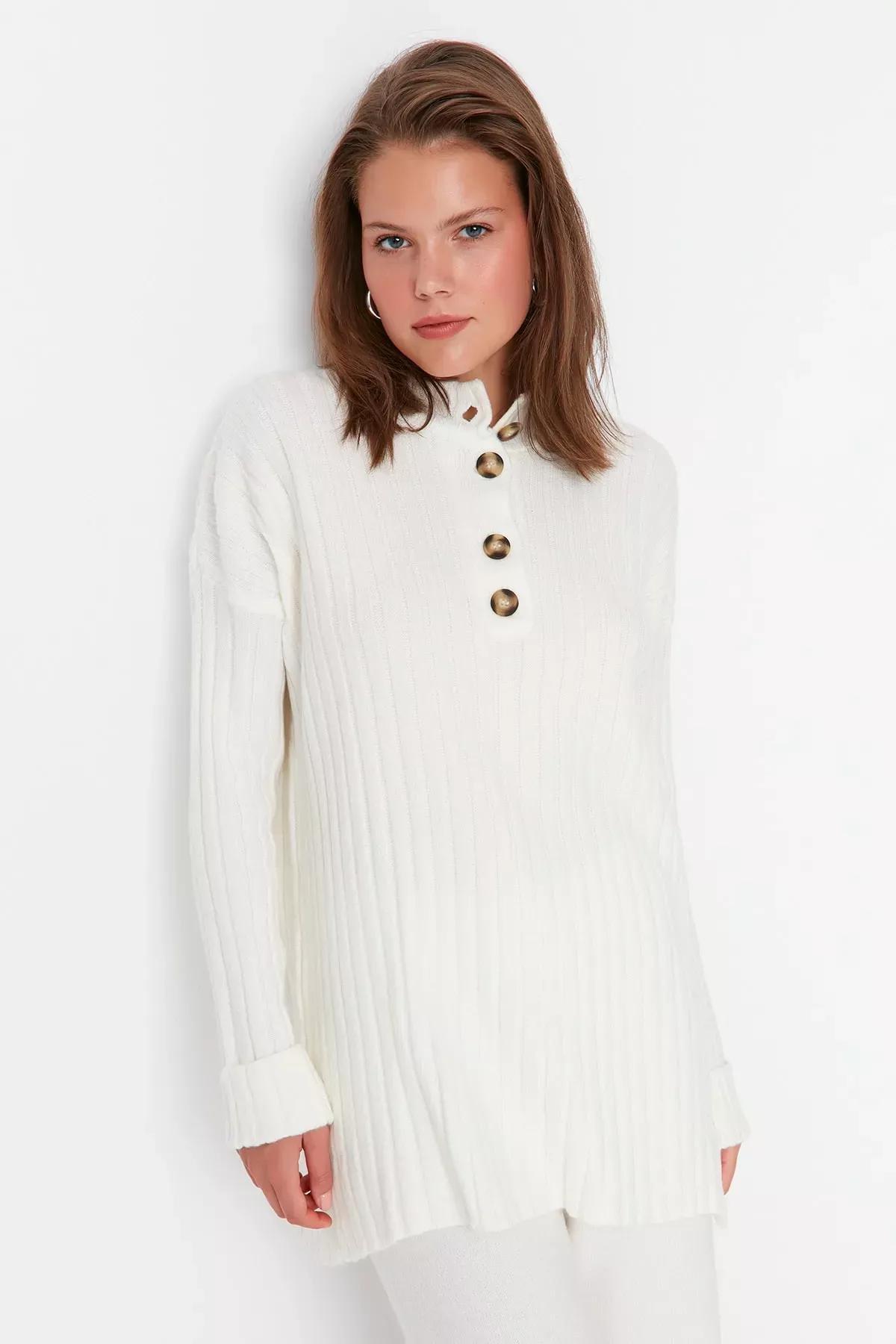 Ecru Standing Collar Sweater, , large image number 0