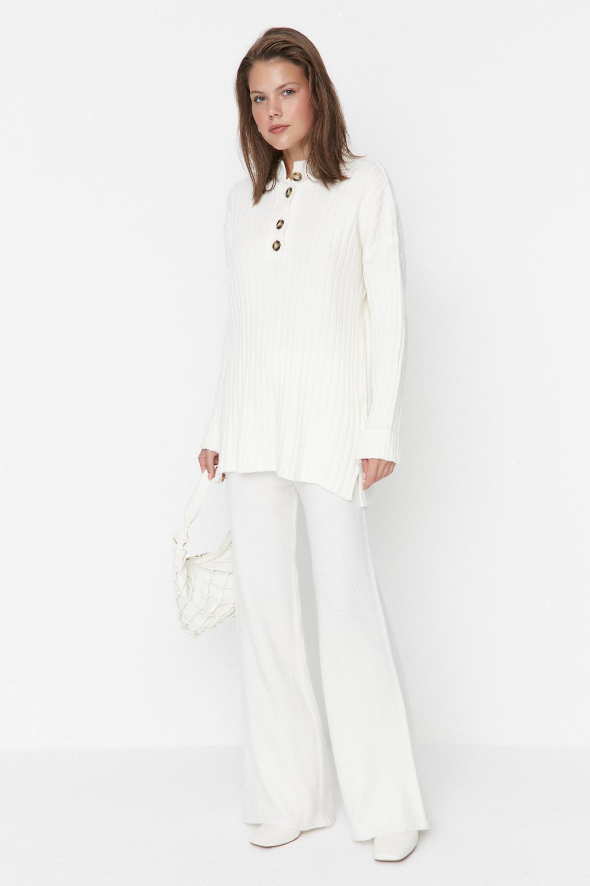 Ecru Standing Collar Sweater, , large image number 1