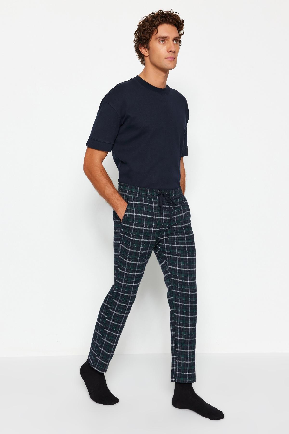 Navy Plaid Unisex Pajama Bottoms, , large image number 0