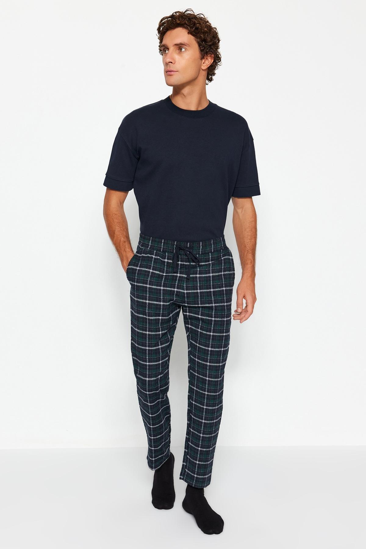Navy Plaid Unisex Pajama Bottoms, , large image number 1