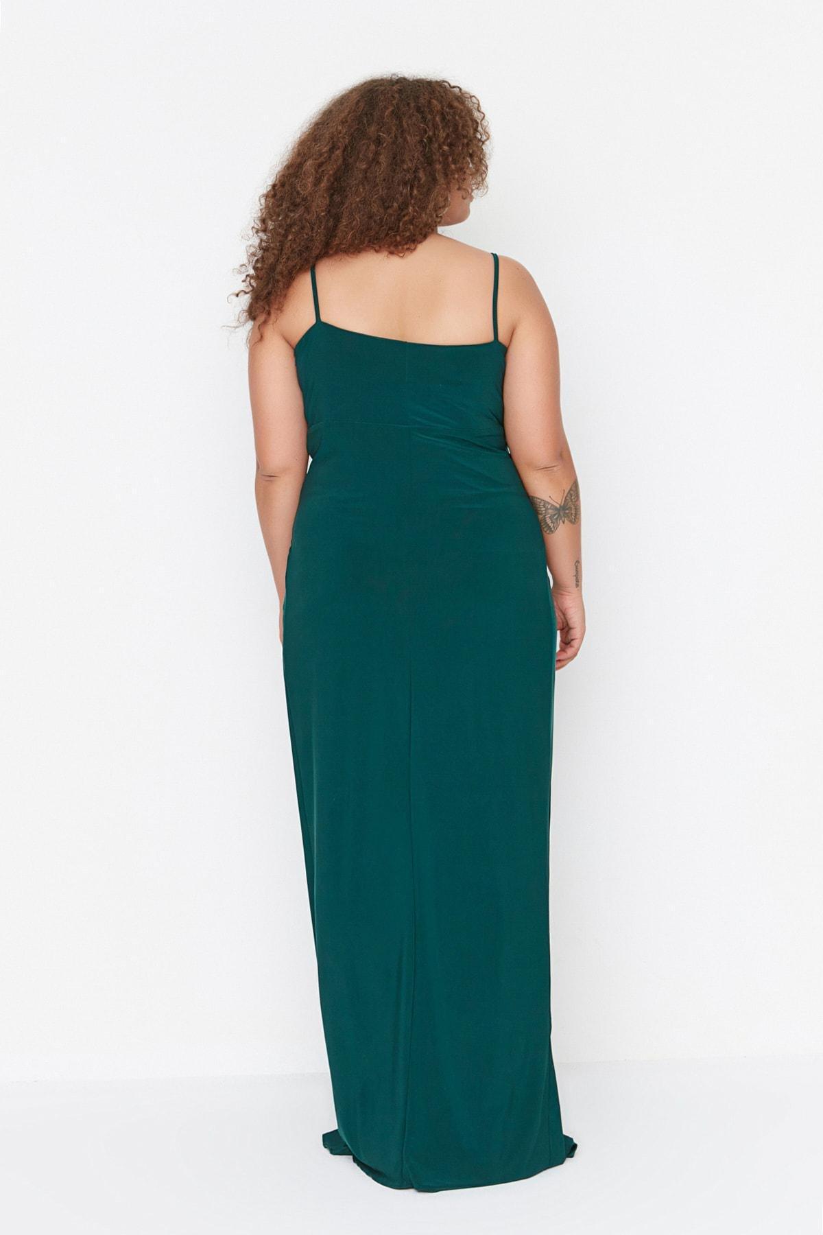 Trendyol - Green V-Neck Plus Size Dress