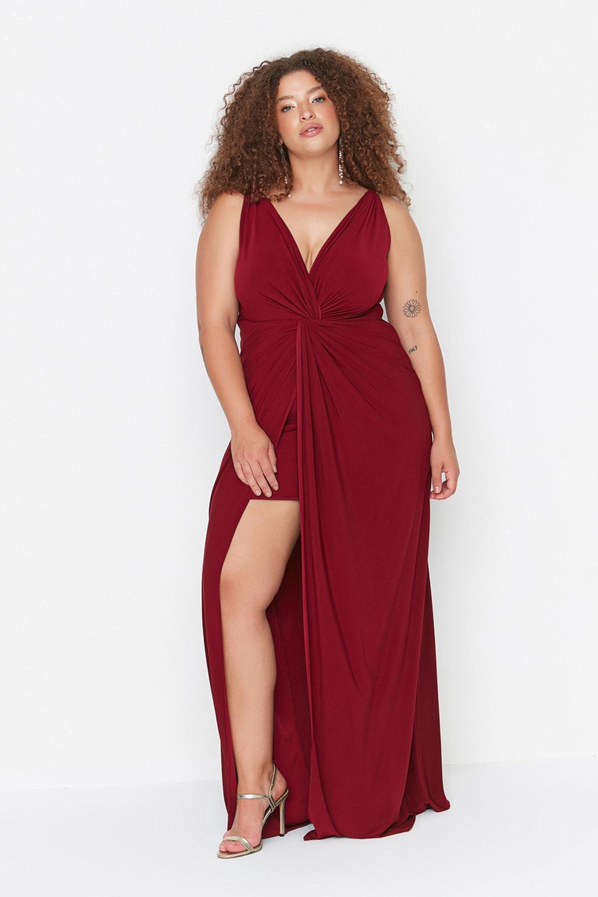 Burgundy Basic Plus Size Dress, , large image number 0