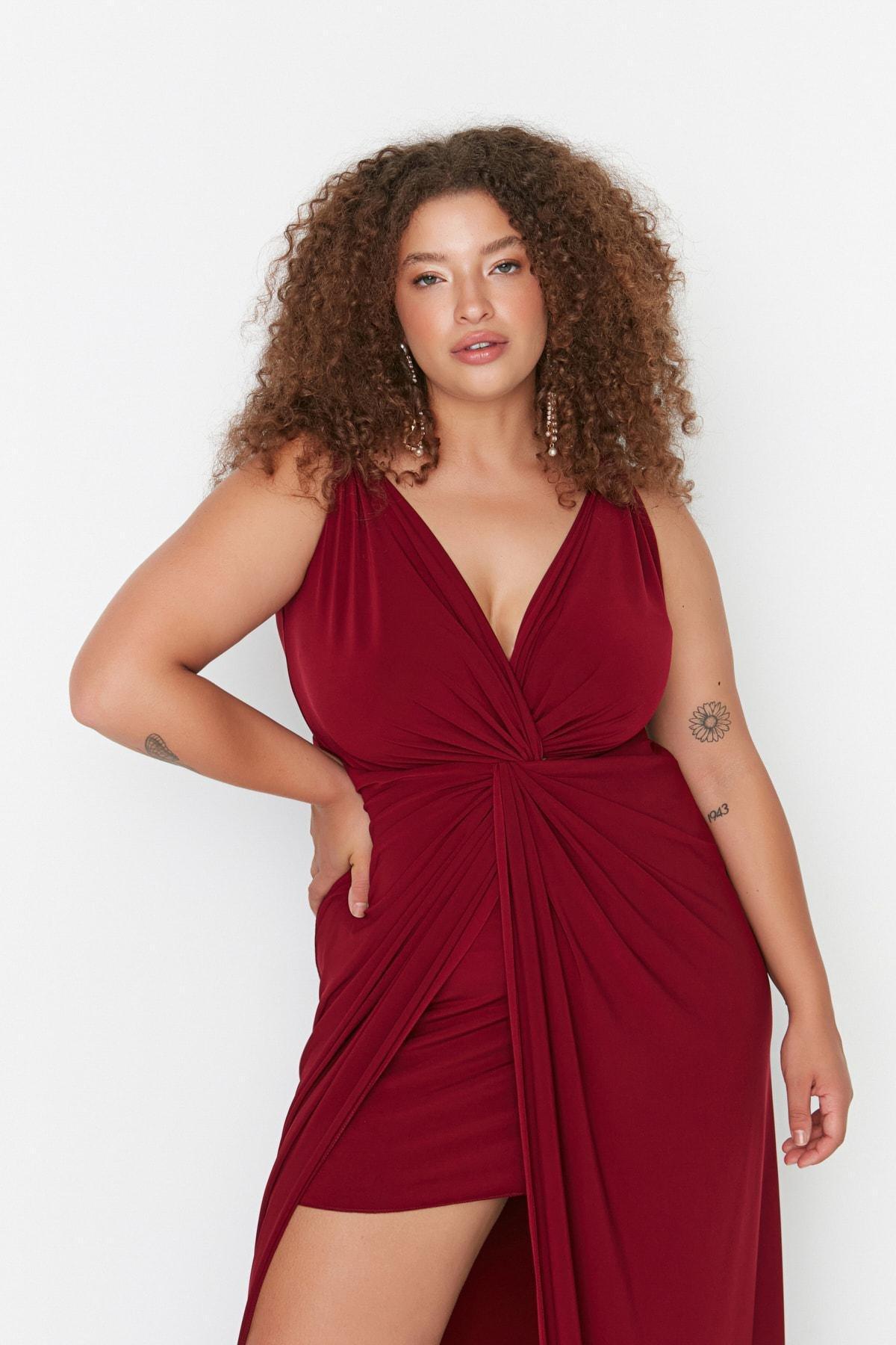 Burgundy Basic Plus Size Dress, , large image number 1