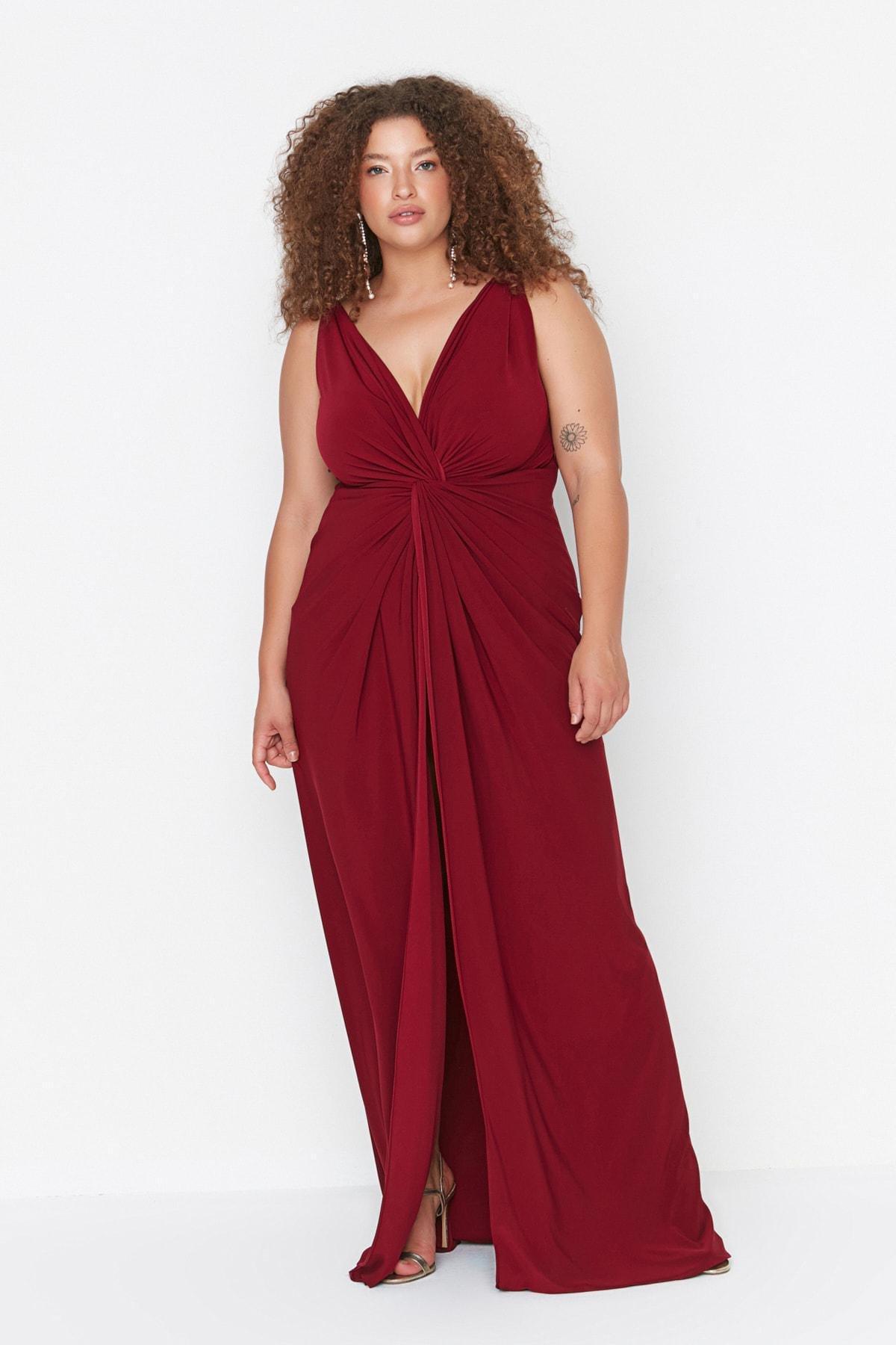 Burgundy Basic Plus Size Dress, , large image number 3
