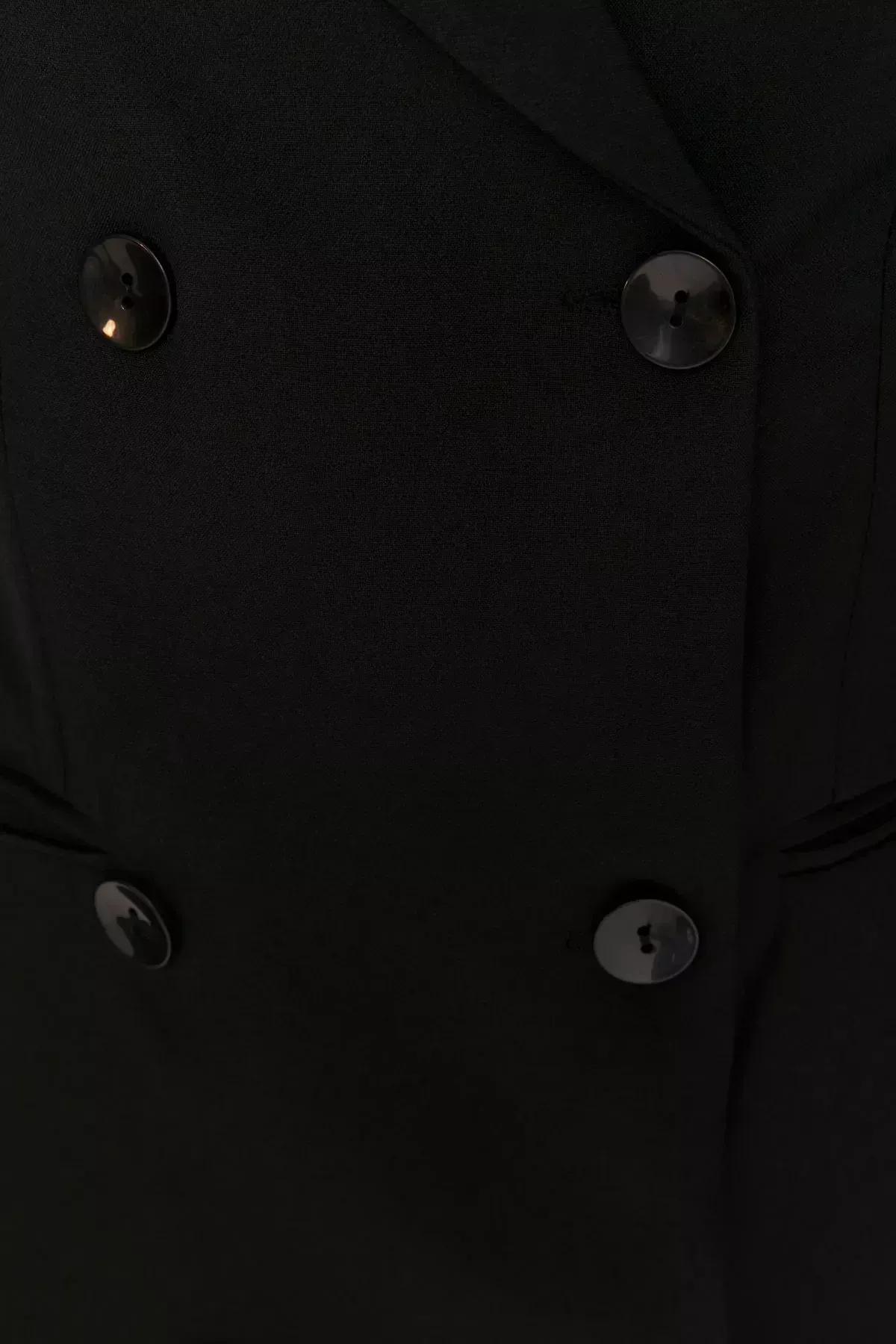 Black Buttoned Woven Mini Jacket Dress, Black, large image number 3