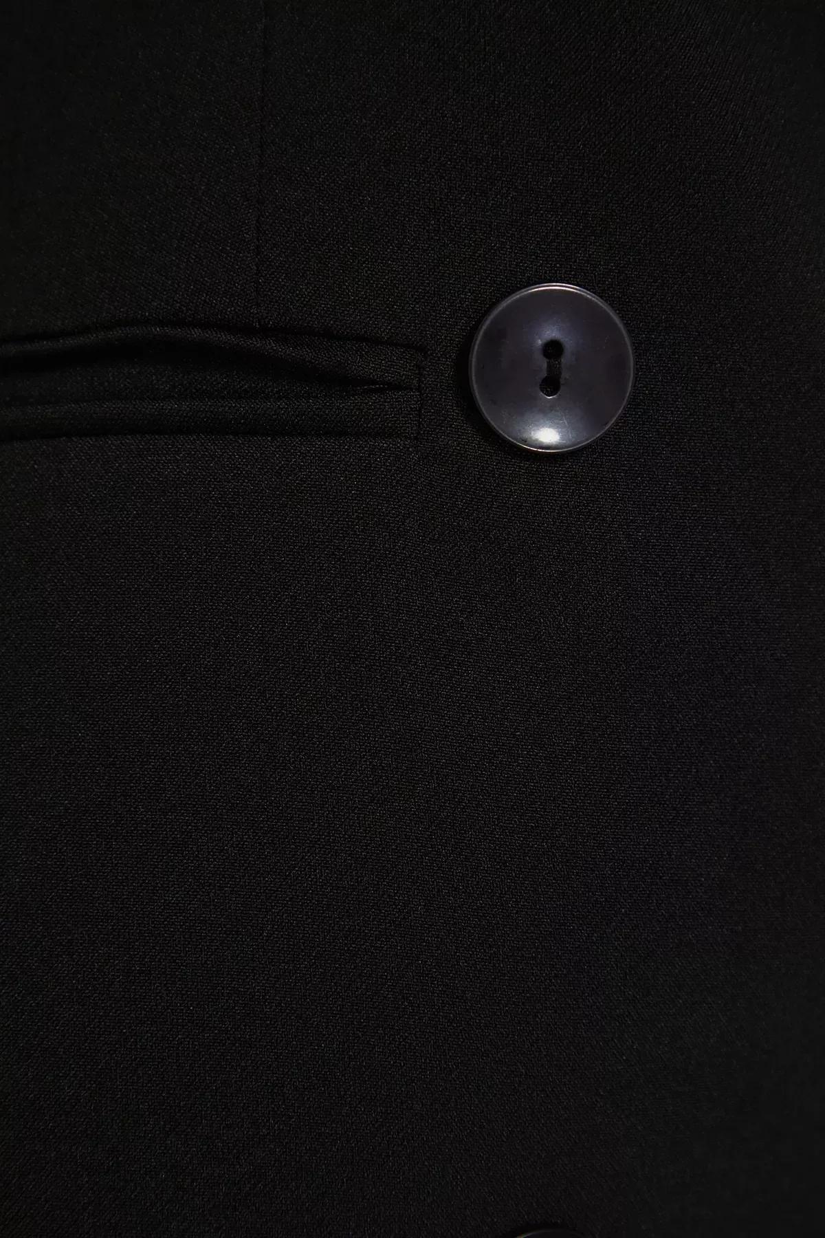 Black Buttoned Woven Mini Jacket Dress, Black, large image number 6