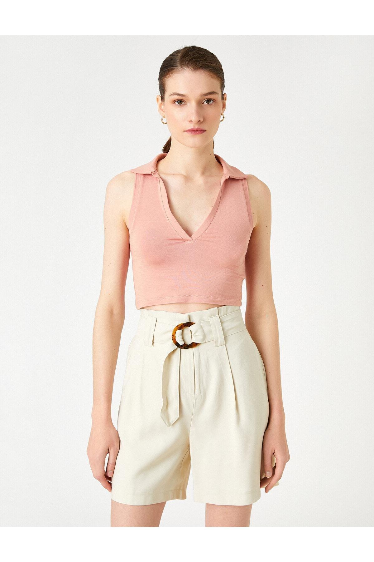 Koton - Pink Crop Top Polo Shirt
