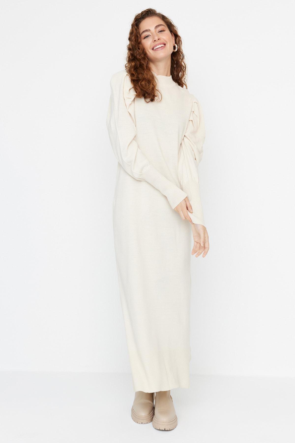 Grey Crew Neck Shift Dress, Beige, large image number 0