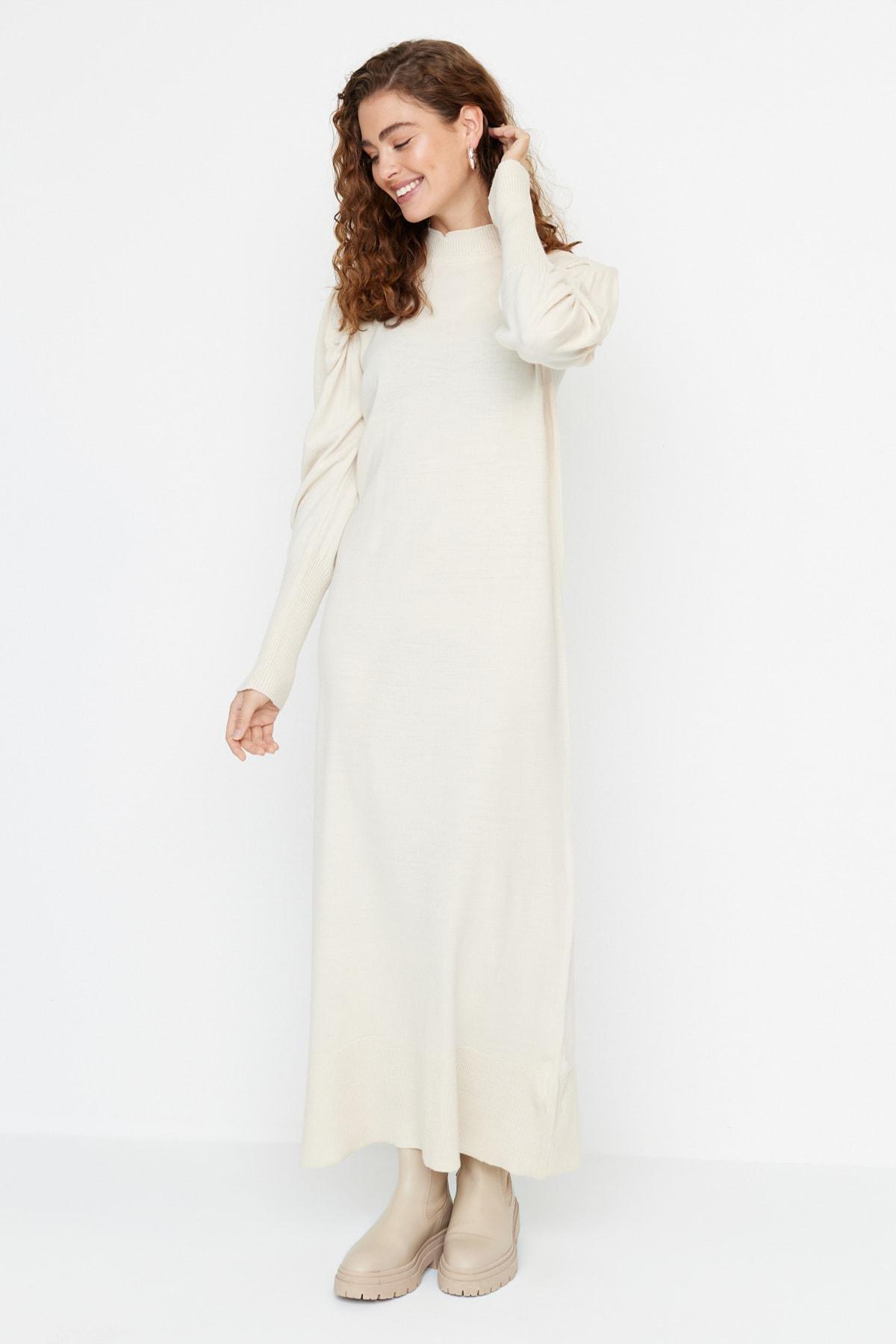 Grey Crew Neck Shift Dress, Beige, large image number 1