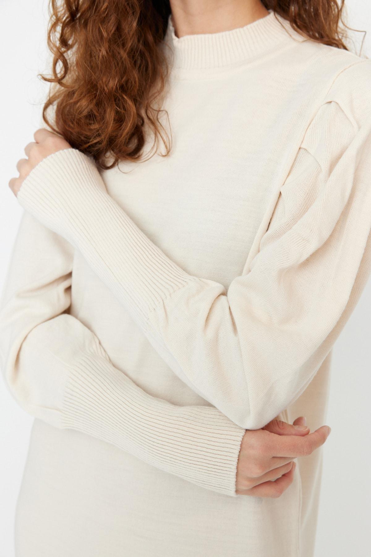 Grey Crew Neck Shift Dress, Beige, large image number 2