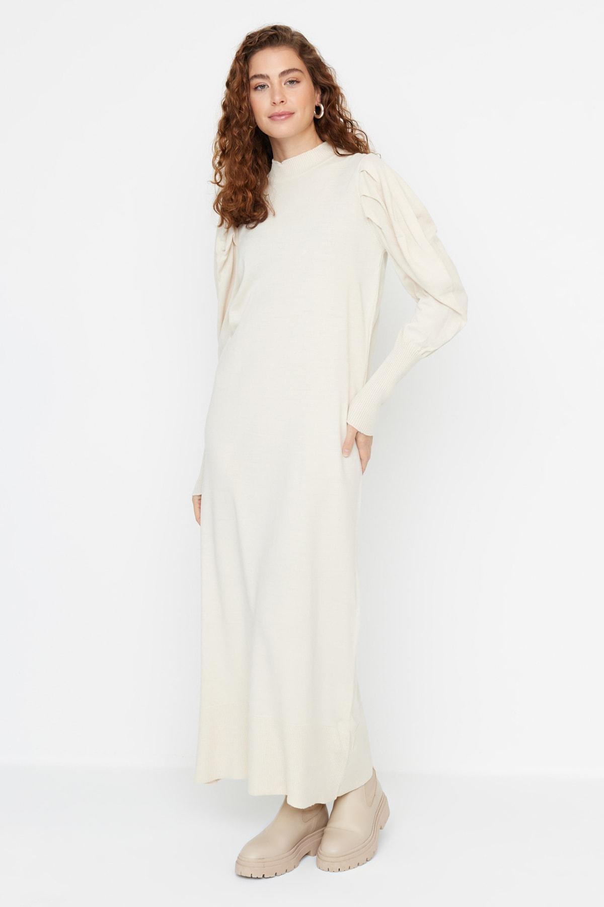 Grey Crew Neck Shift Dress, Beige, large image number 3