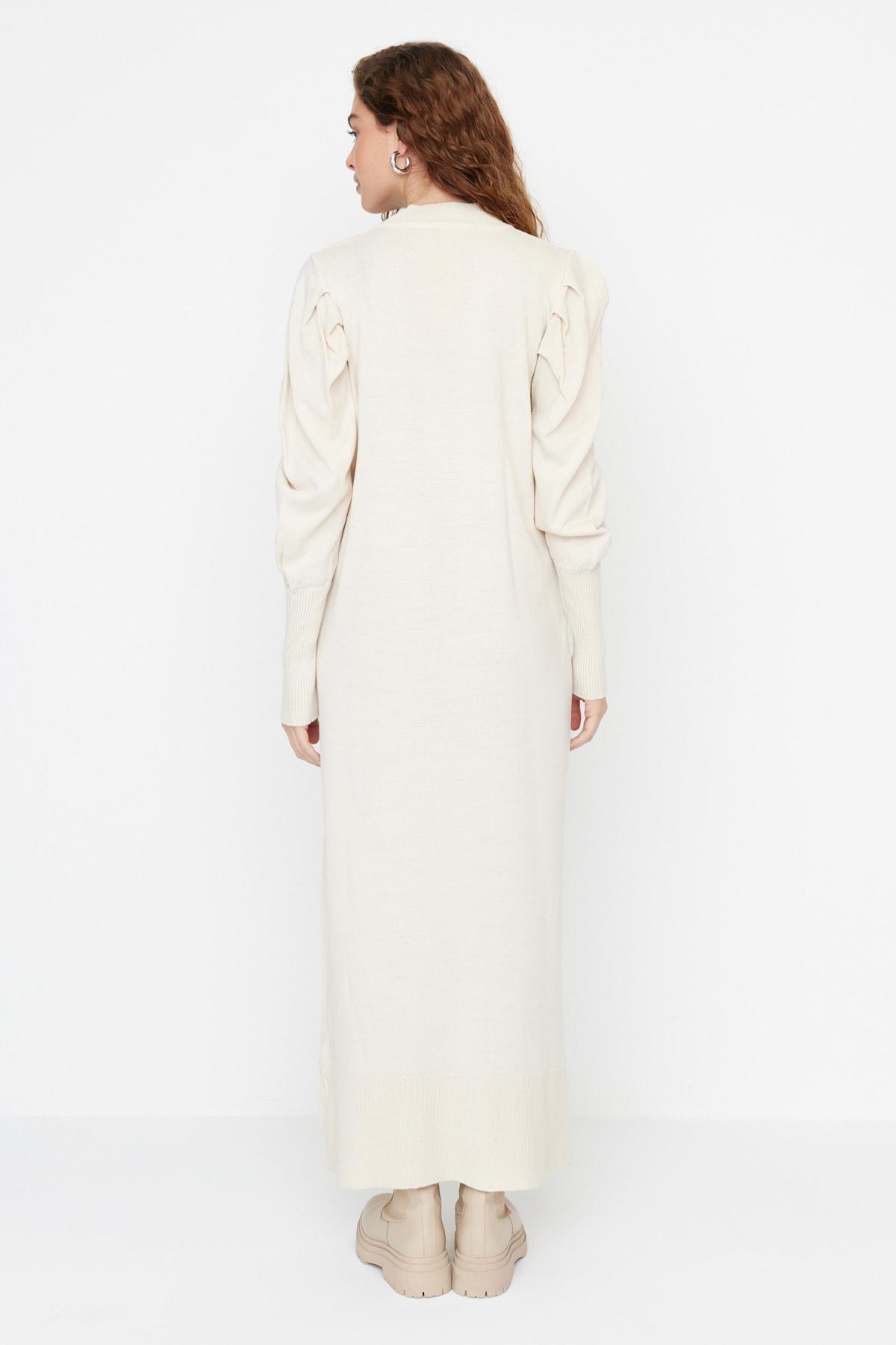 Grey Crew Neck Shift Dress, Beige, large image number 4