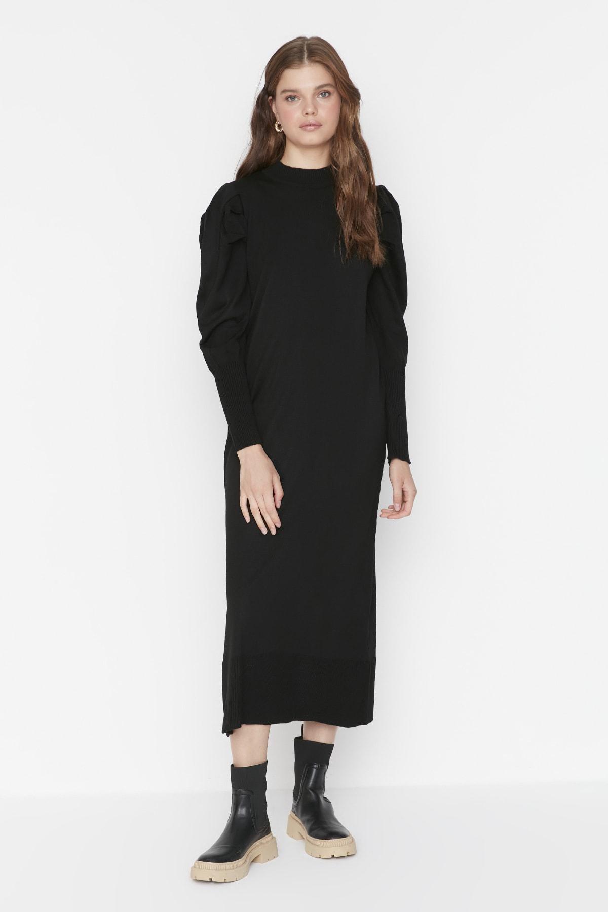 Black Crew Neck Shift Dress, , large image number 0