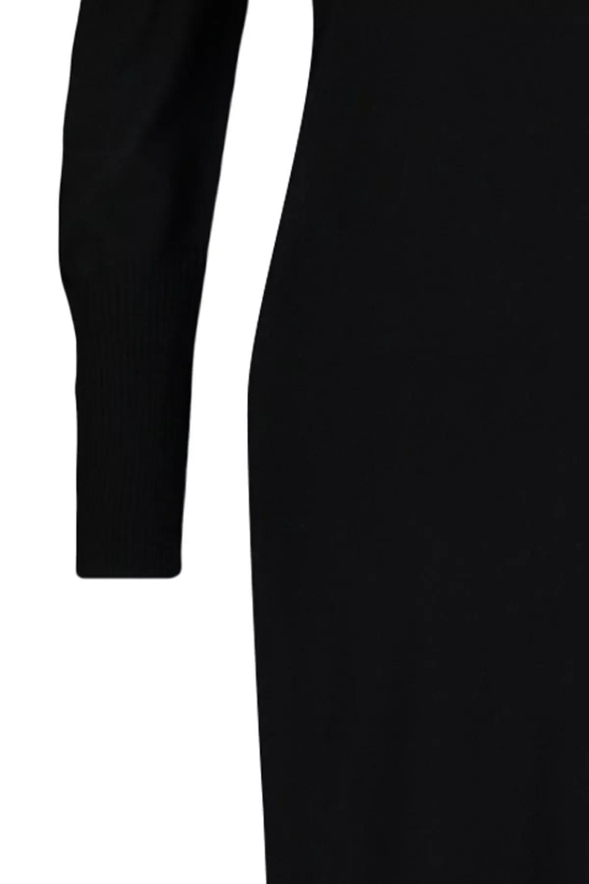 Black Crew Neck Shift Dress, Black, large image number 5