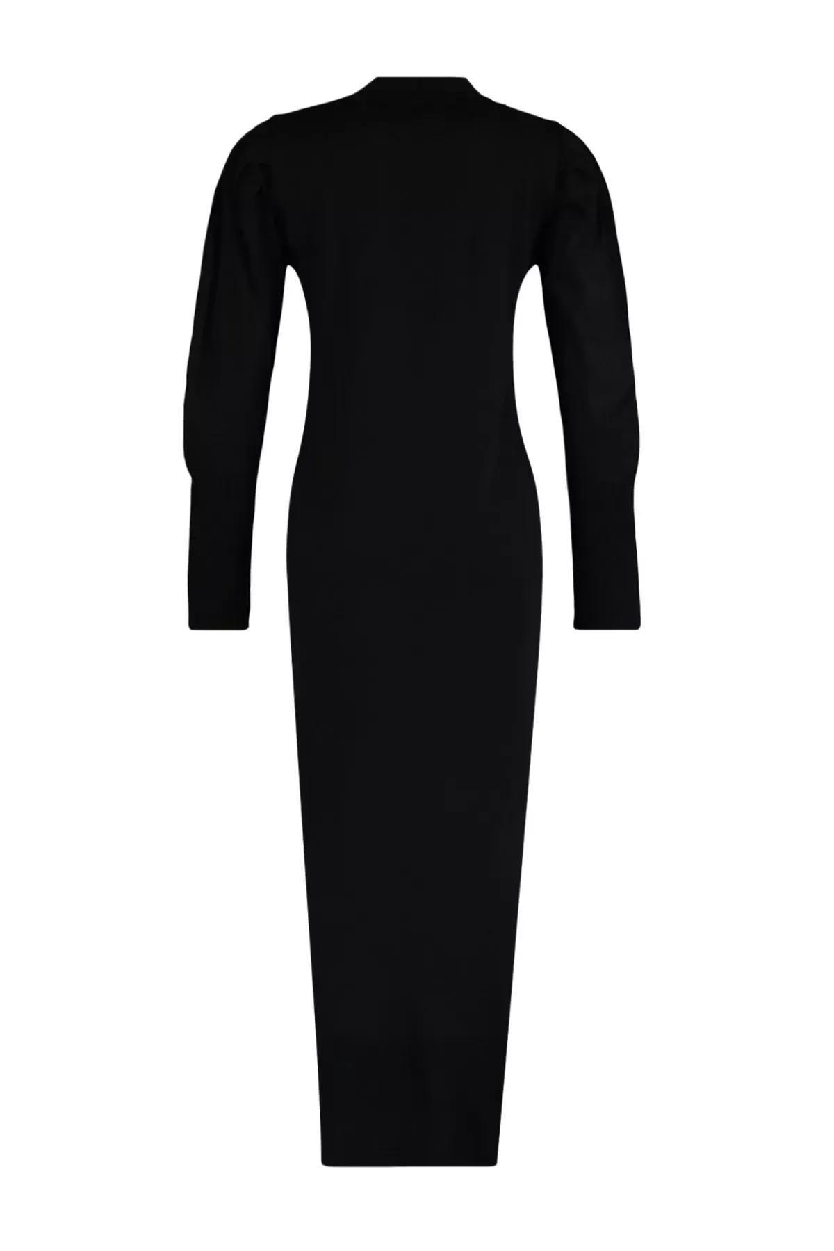 Black Crew Neck Shift Dress, Black, large image number 6