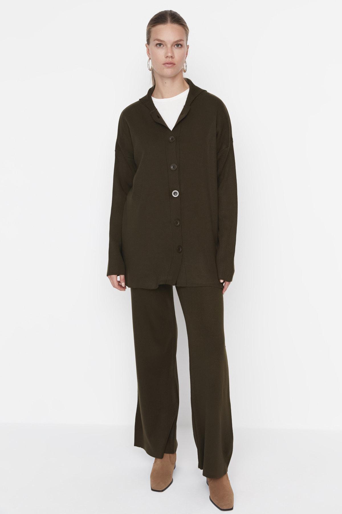 Khaki Relaxed Shawl Collar Co-Ord Set, , large image number 0