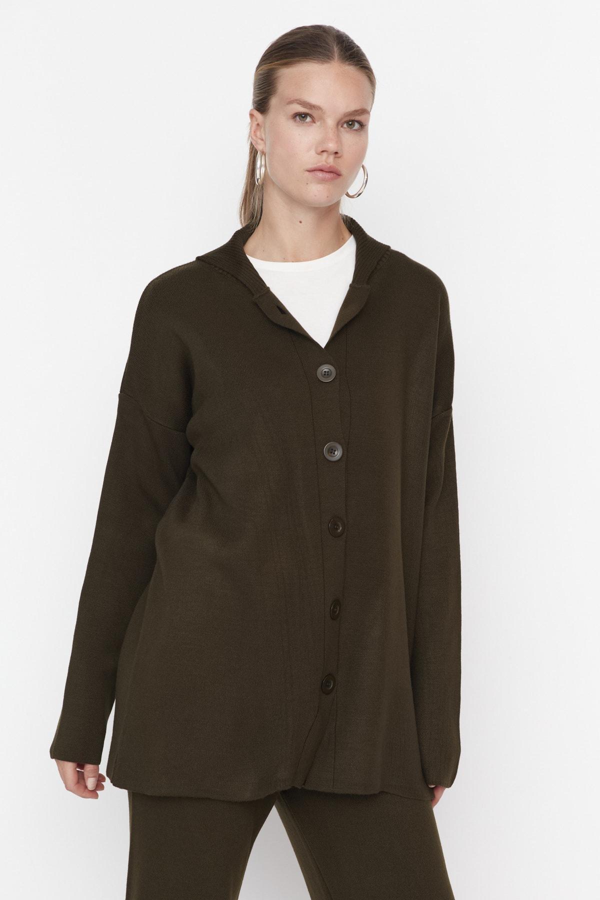 Khaki Relaxed Shawl Collar Co-Ord Set, , large image number 3