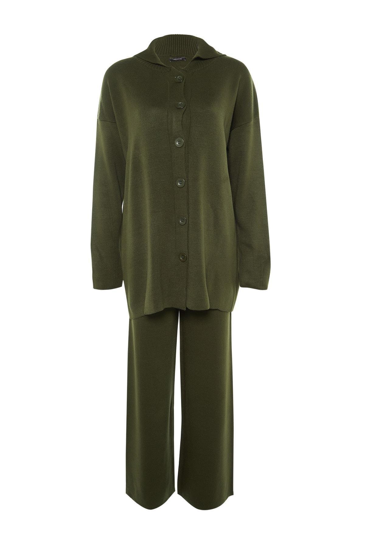 Trendyol - Khaki Relaxed Shawl Collar Co-Ord Set