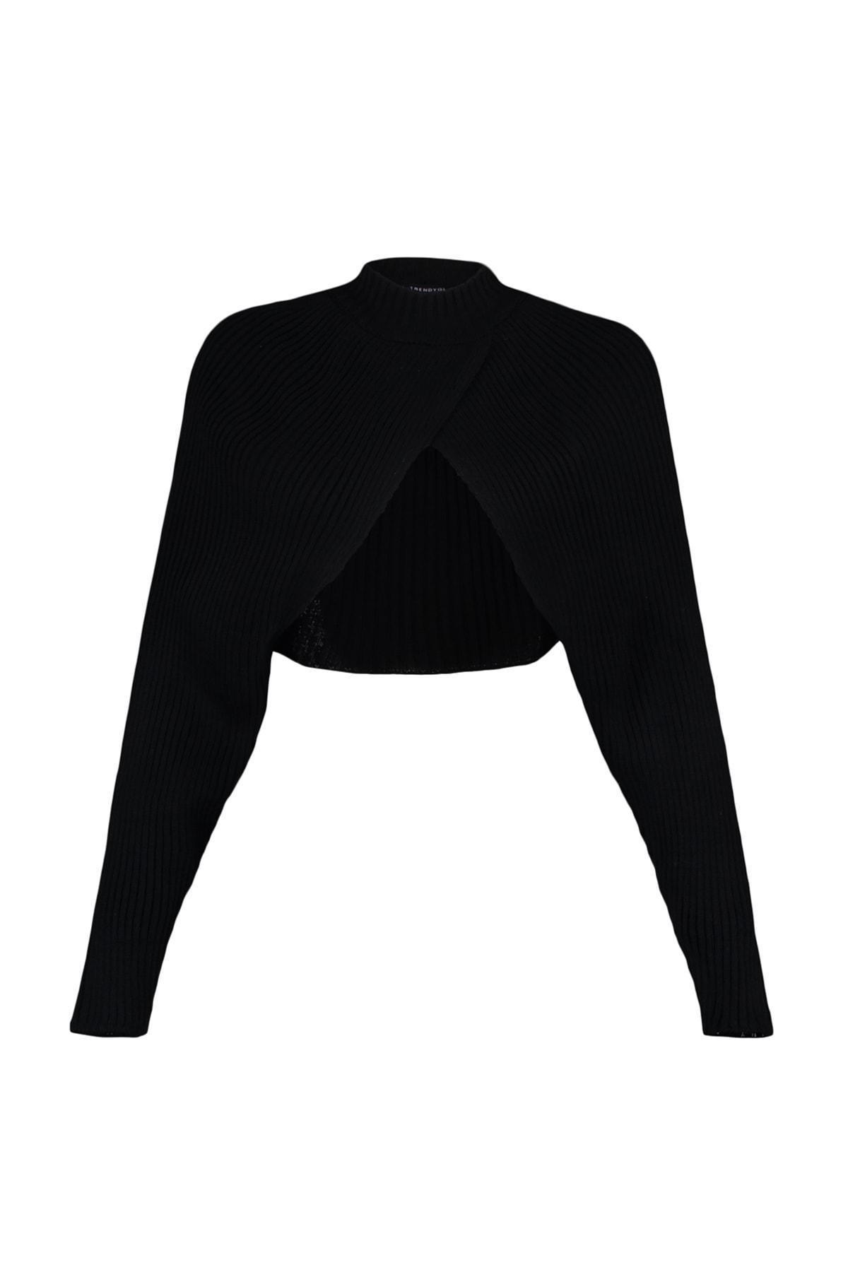 Trendyol - Black Standing Collar Raglan Sleeve Sweater