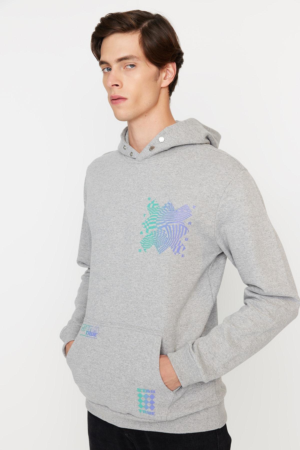 Grey Hooded Graphic Sweatshirt, , large image number 0