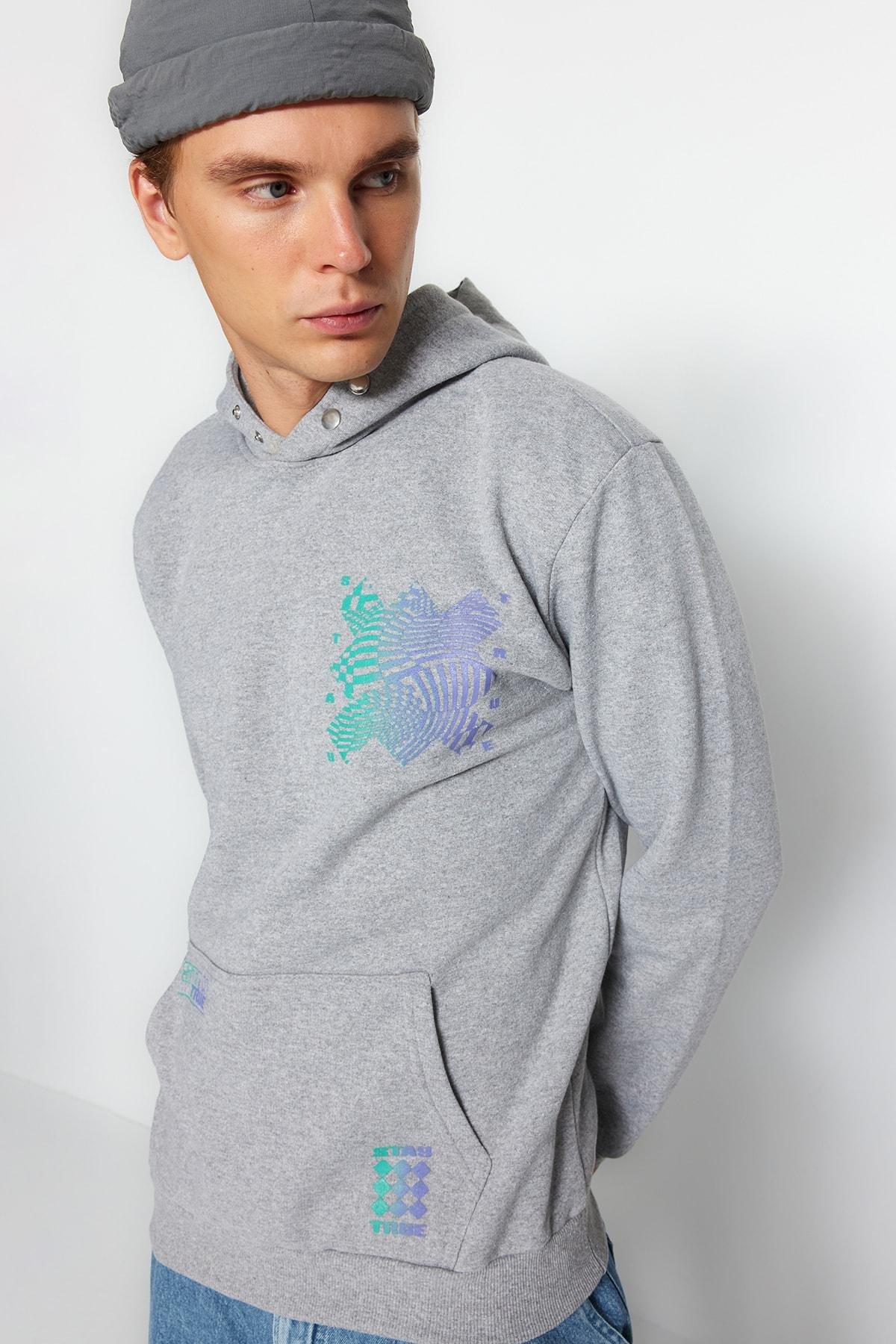 Grey Hooded Graphic Sweatshirt, , large image number 3