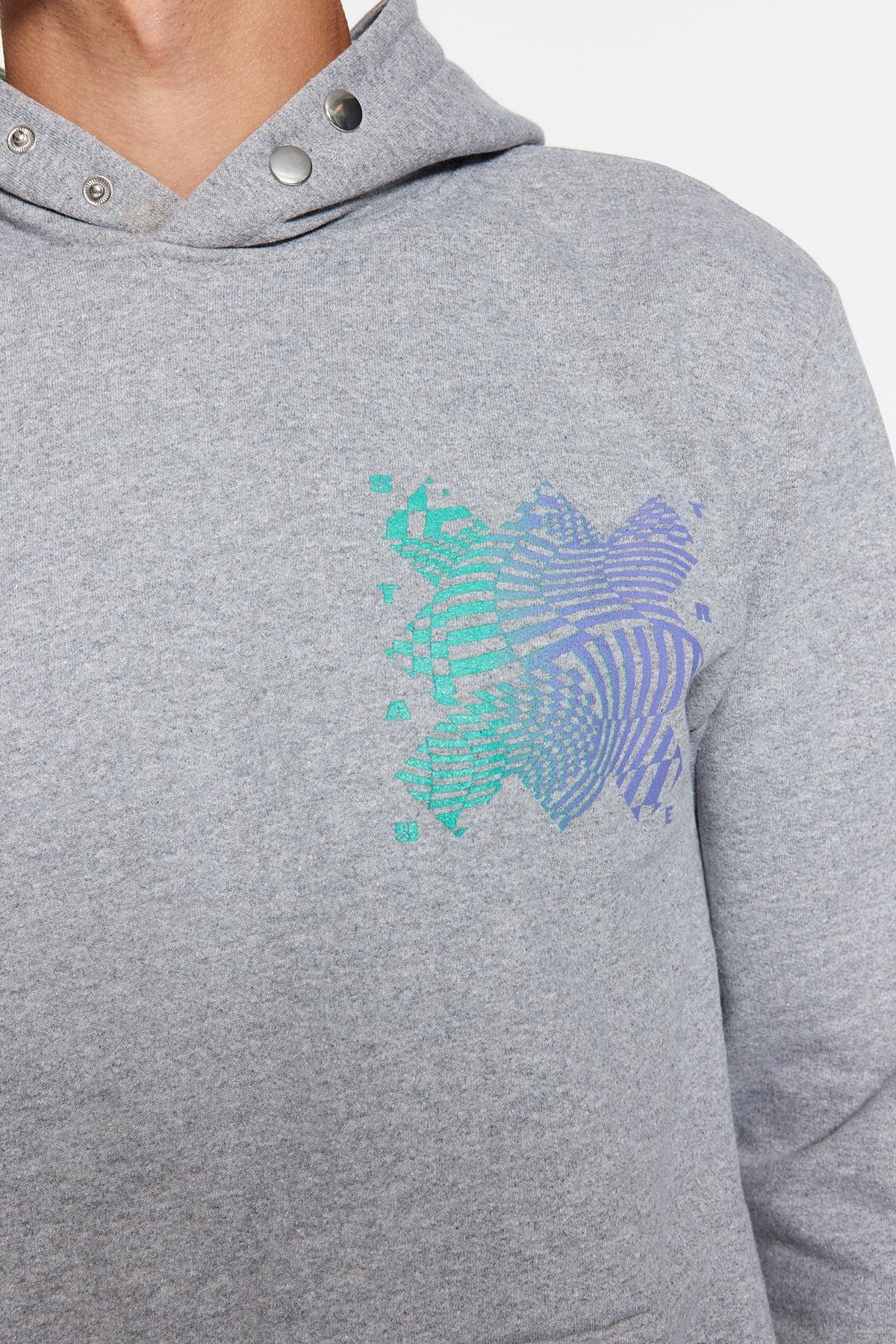 Grey Hooded Graphic Sweatshirt, , large image number 4