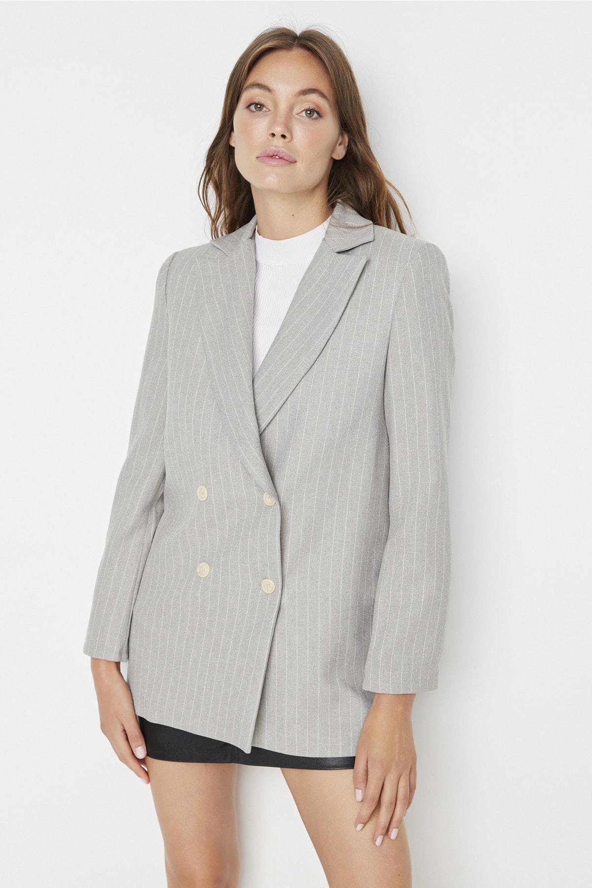 Gray Striped Blazer, , large image number 0